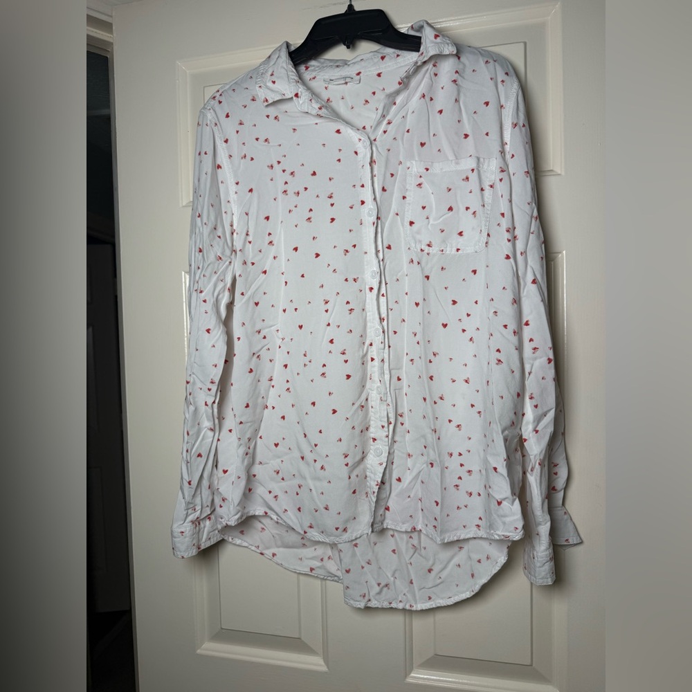 BeachLunchLounge Long Sleeve Heart Patterned Blouse Button Down Top